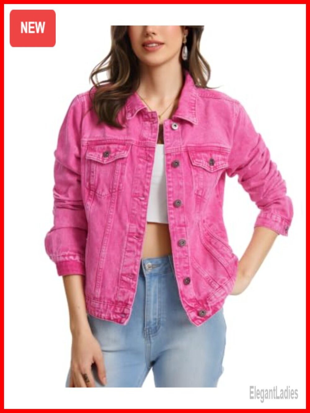 Women's Long Sleeve Denim Jacket Trucker Style with Pockets